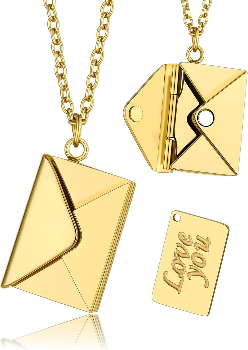 KeyStyle Personalized Envelope Locket Necklace for Women, Custom Love Letter Message Necklaces Birthstone Photo Jewelry Mother's Day Christmas Gift for Fiancee Mom Wife - Image 1